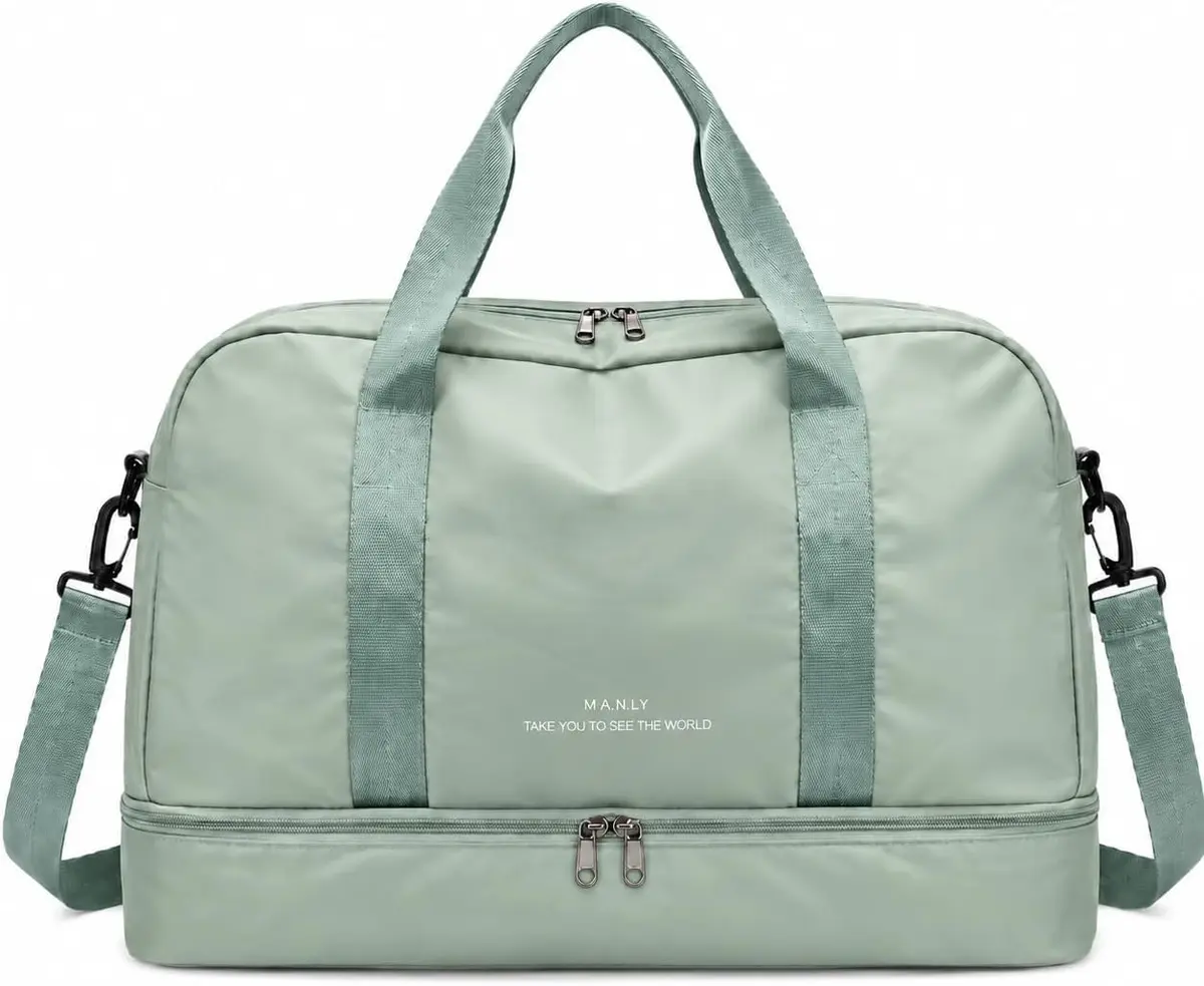 Bolsa de Viagem com Compartimento para Sapatos, Alça Transversal - Mala Esportiva para Academia e Viagens (Verde)