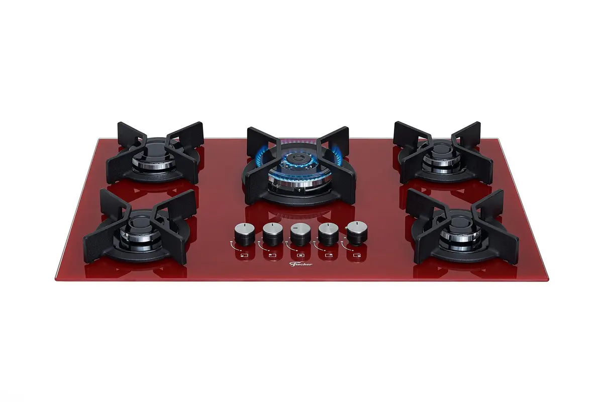 Cooktop a Gás 5 Bocas Tc Infinity Mesa Vidro Rouge Bivolt