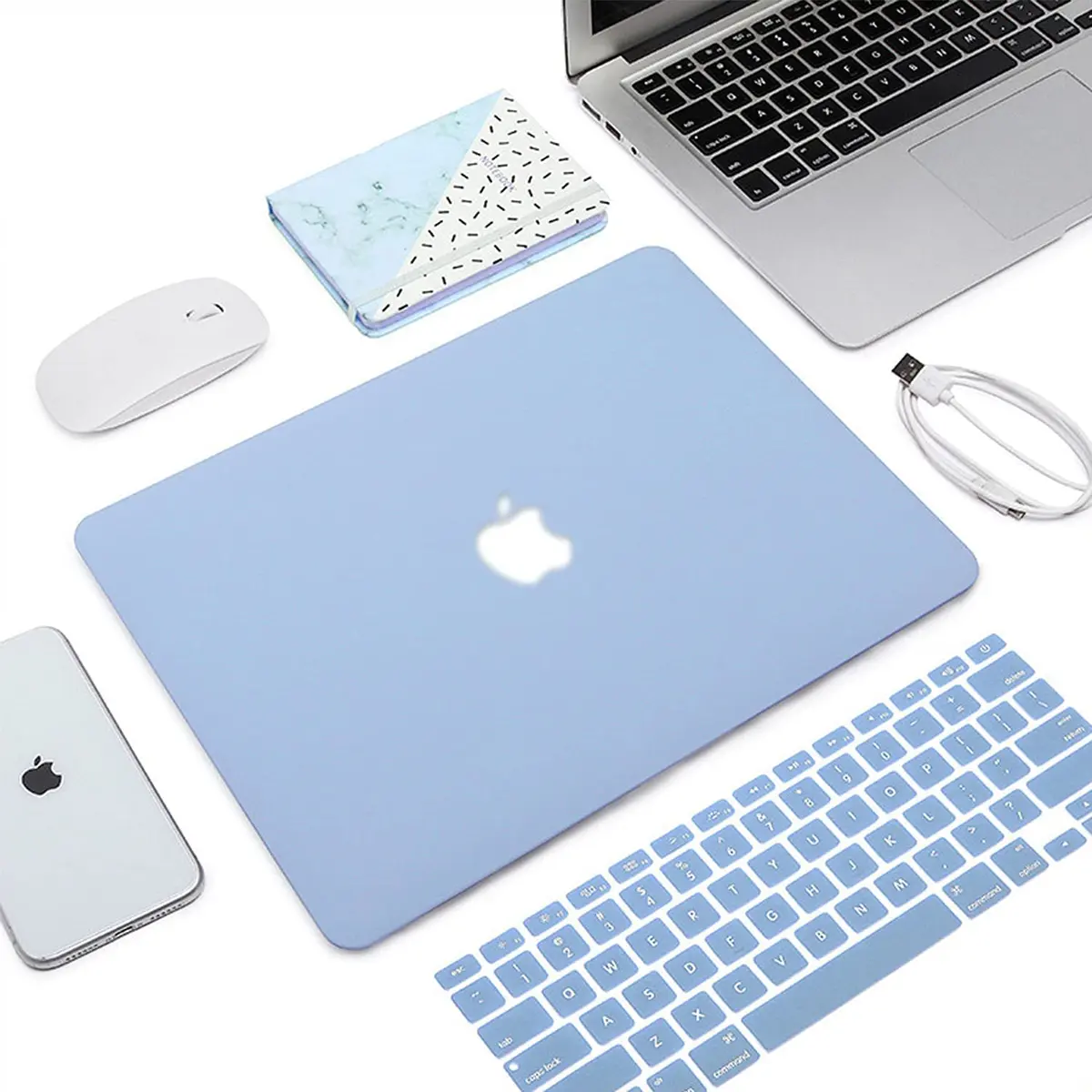TwiHill Capa rígida vazada compatível com MacBook Pro 13 polegadas versão A2251/A2289/A2338, tela de retina com Touch ID, capa protetora de plástico rígido e capa de teclado (Azul-celeste)