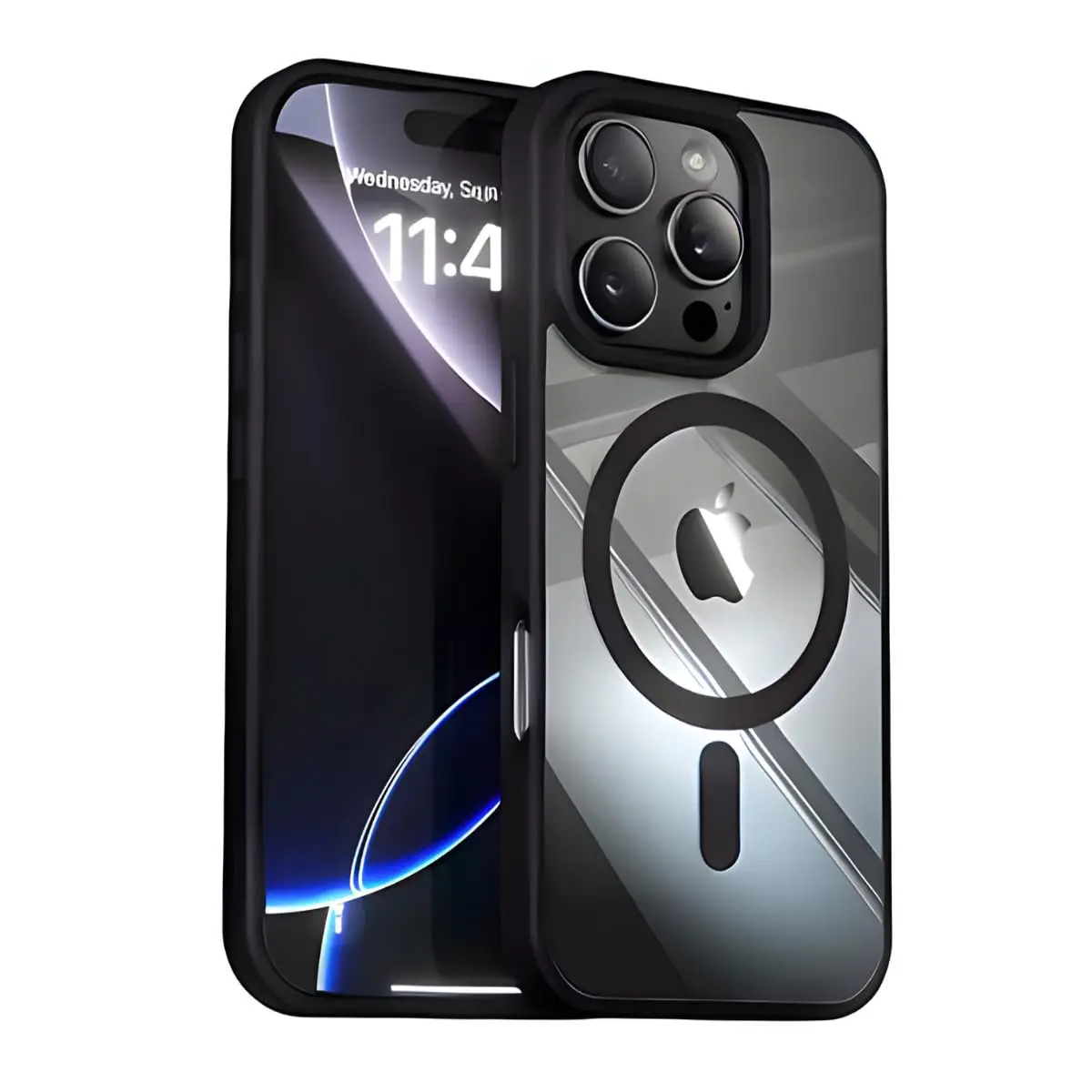 Capinha Case Capa Transparente Basic Anti Impacto Bordas Elevadas Magnética Premium Luxo Compatível com iPhone (Preto, iPhone 13 Pro)