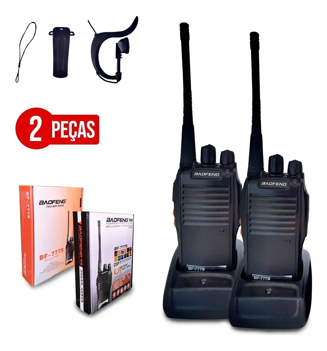 Kit 2 Radio Comunicador 777s Profissional Ht Uhf 16 Canais Preto Uhf 400-470 Mhz - 1