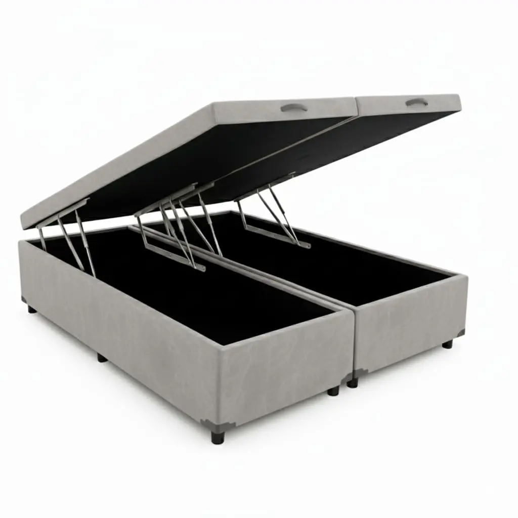 Cama Queen Box Baú Bi-partida 79 Blindada (Corino Cinza)