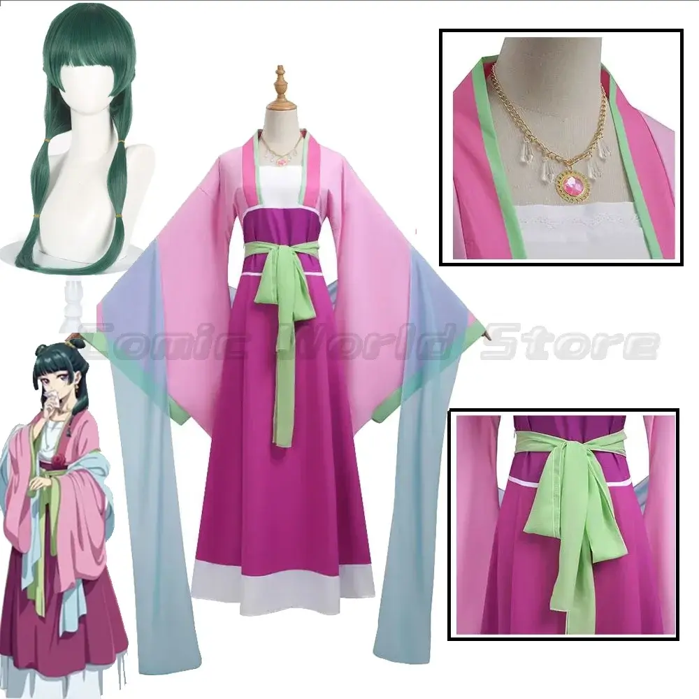 Fantasia de Cosplay Maomao com Peruca Anime The Apothecary Mao Mao Vestido Rosa Plus Size para Mulheres Festa de Halloween e Carnaval - 1