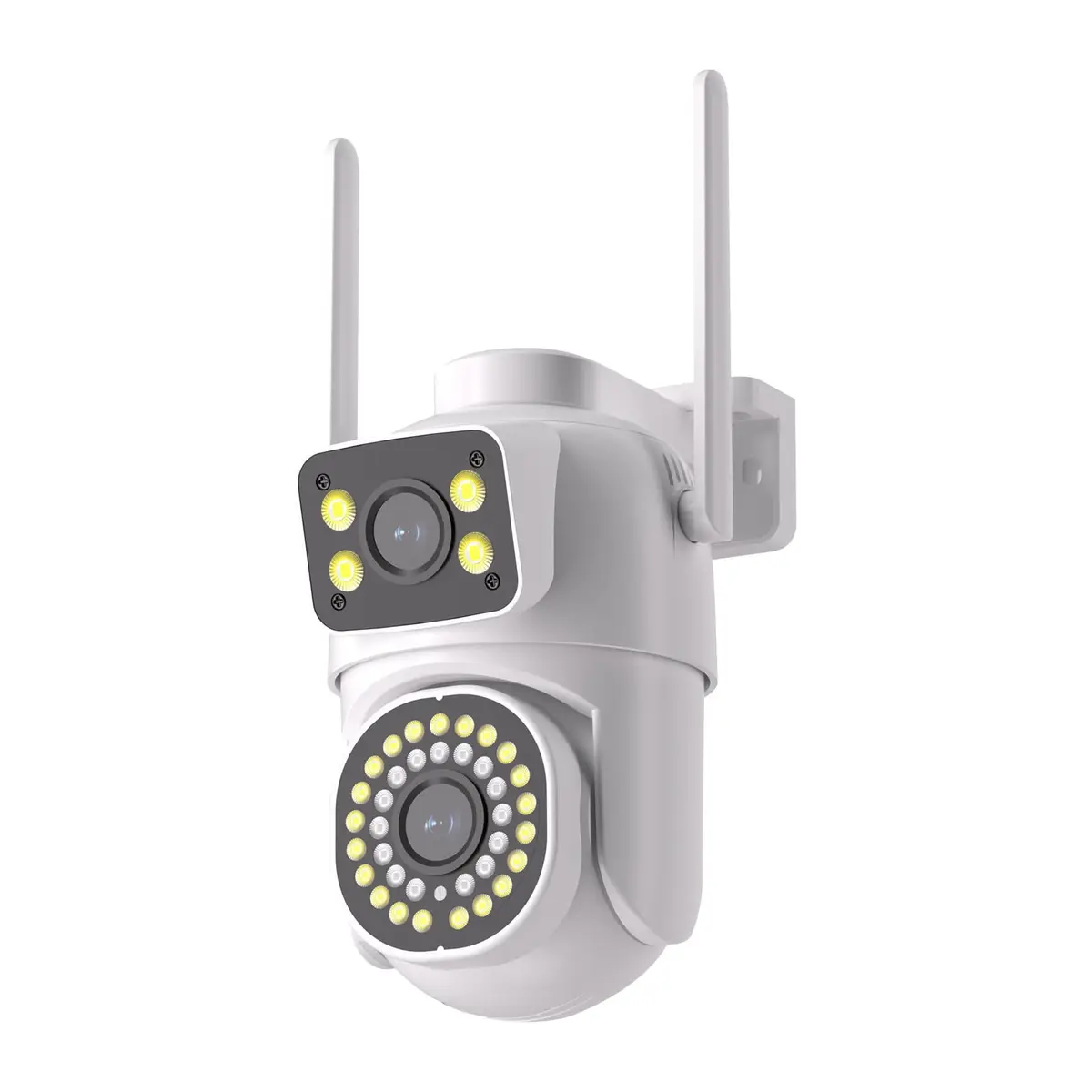 Câmera de Segurança Externa WiFi Dupla 2MP+2MP, Áudio Bidirecional, Detecção de Movimento, Rotação 355°/90°, Visão Noturna, IP66, Suporte para Cartão TF