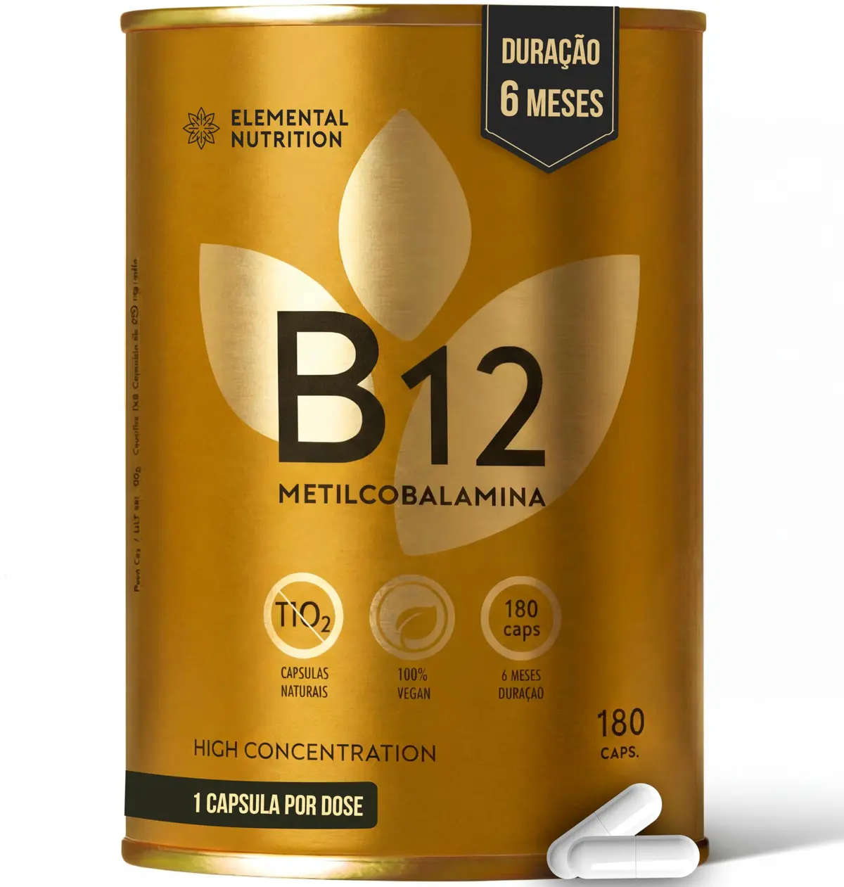 Vitamina B12 metilcobalamina 414% valor diario - Duração 6 meses, Uma Capsula por Dose - 180 capsulas - Elemental Nutrition
