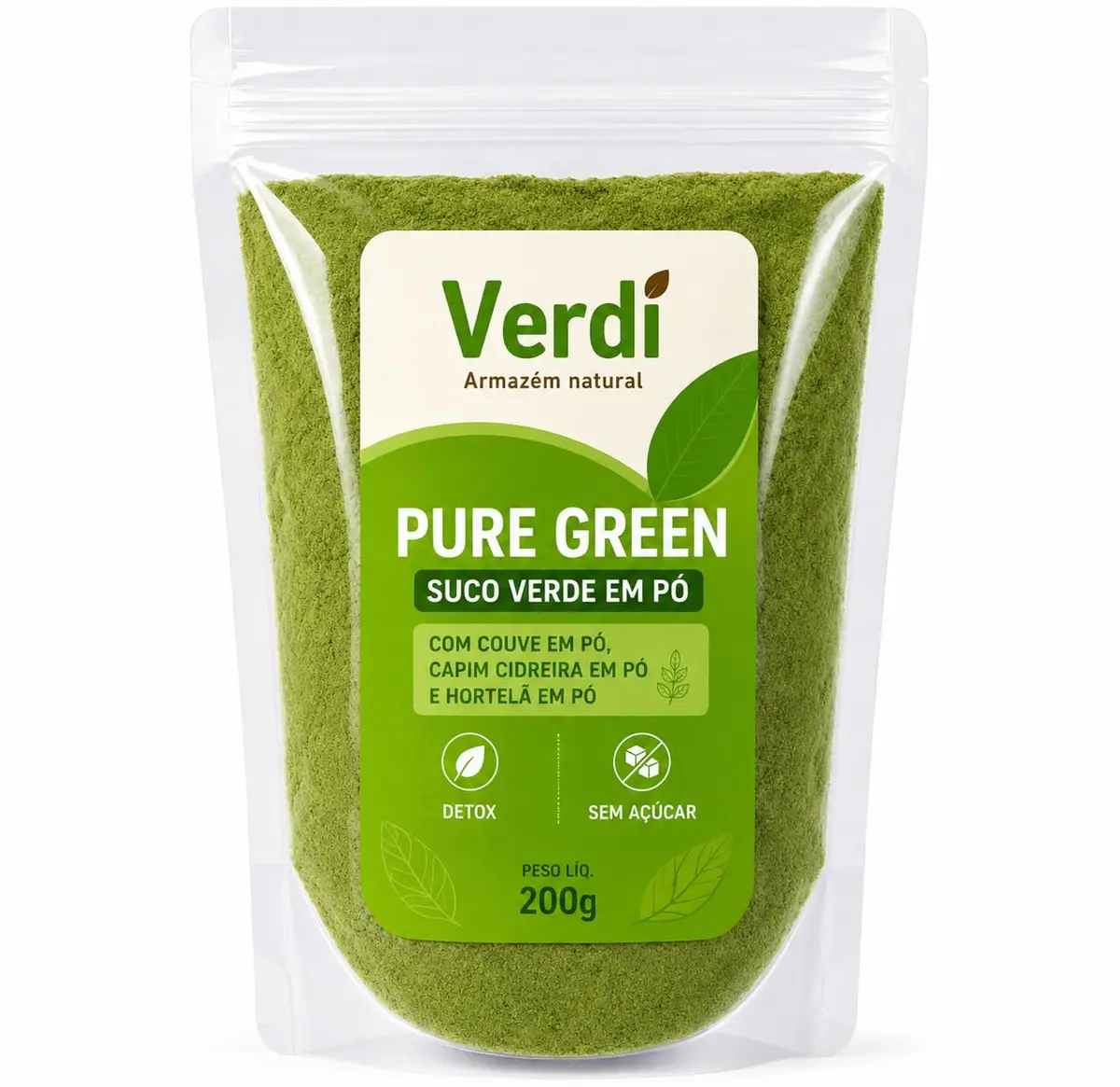 Suco Verde em Pó com couve, hortelã e capim cidreira 200g | Pó Solúvel, Bebida Verde