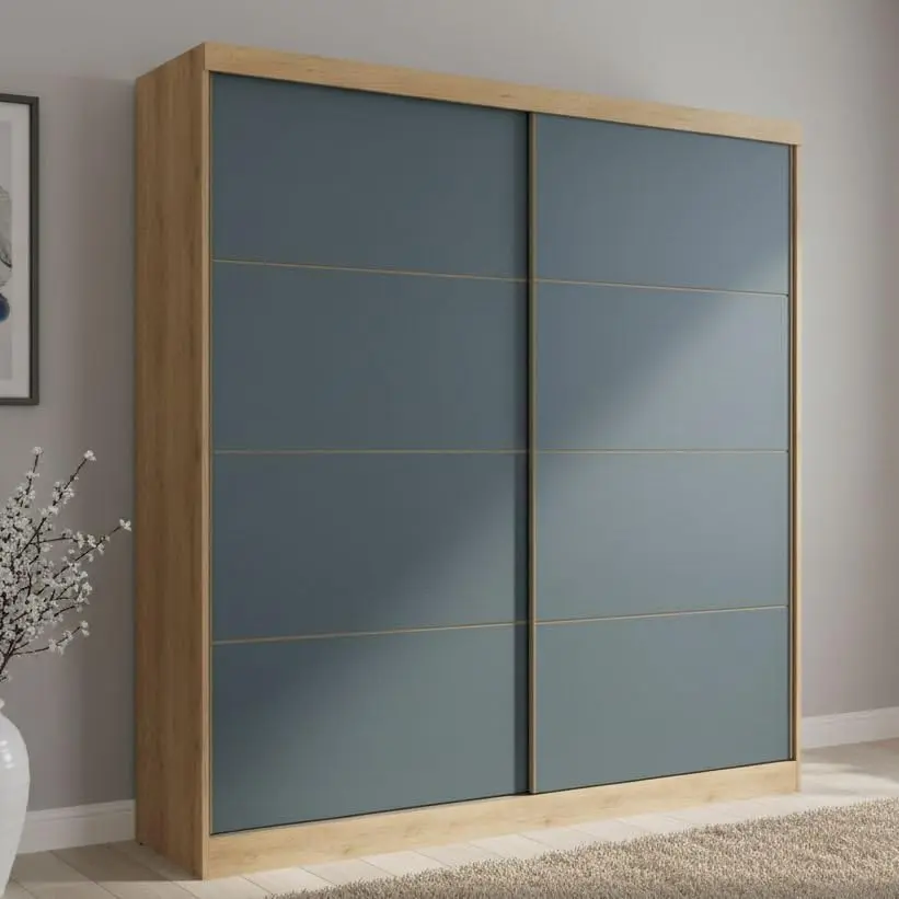 Guarda-roupa Casal 2 Portas 6 Gavetas 100% MDF 222cm X 230cm Malaga Capuccino/Azul