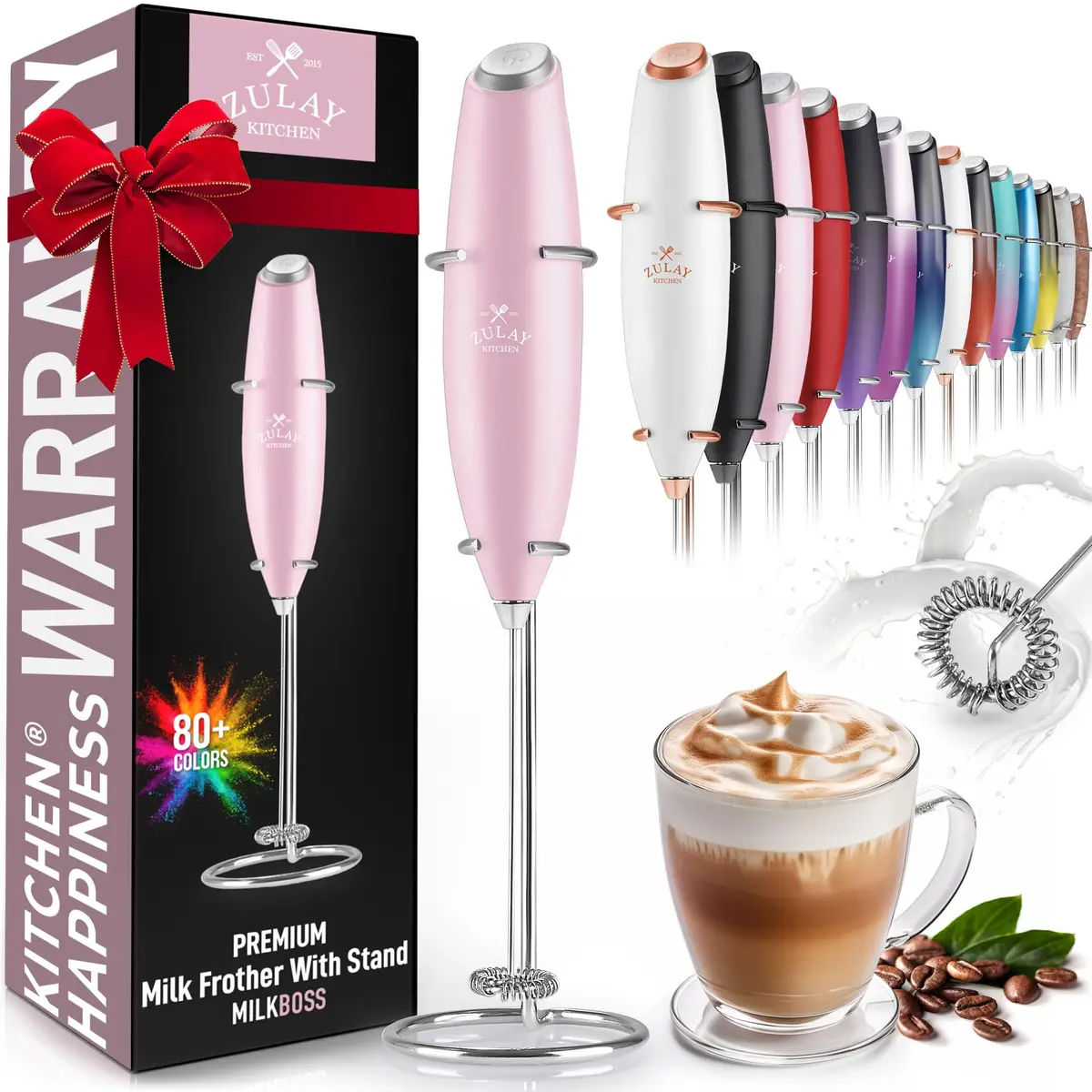 Zulay Poderoso espumador de leite para café com motor de titânio atualizado - batedor elétrico portátil, espuma de leite, mini misturador e liquidificador de café para frappe, latte, matcha, sem