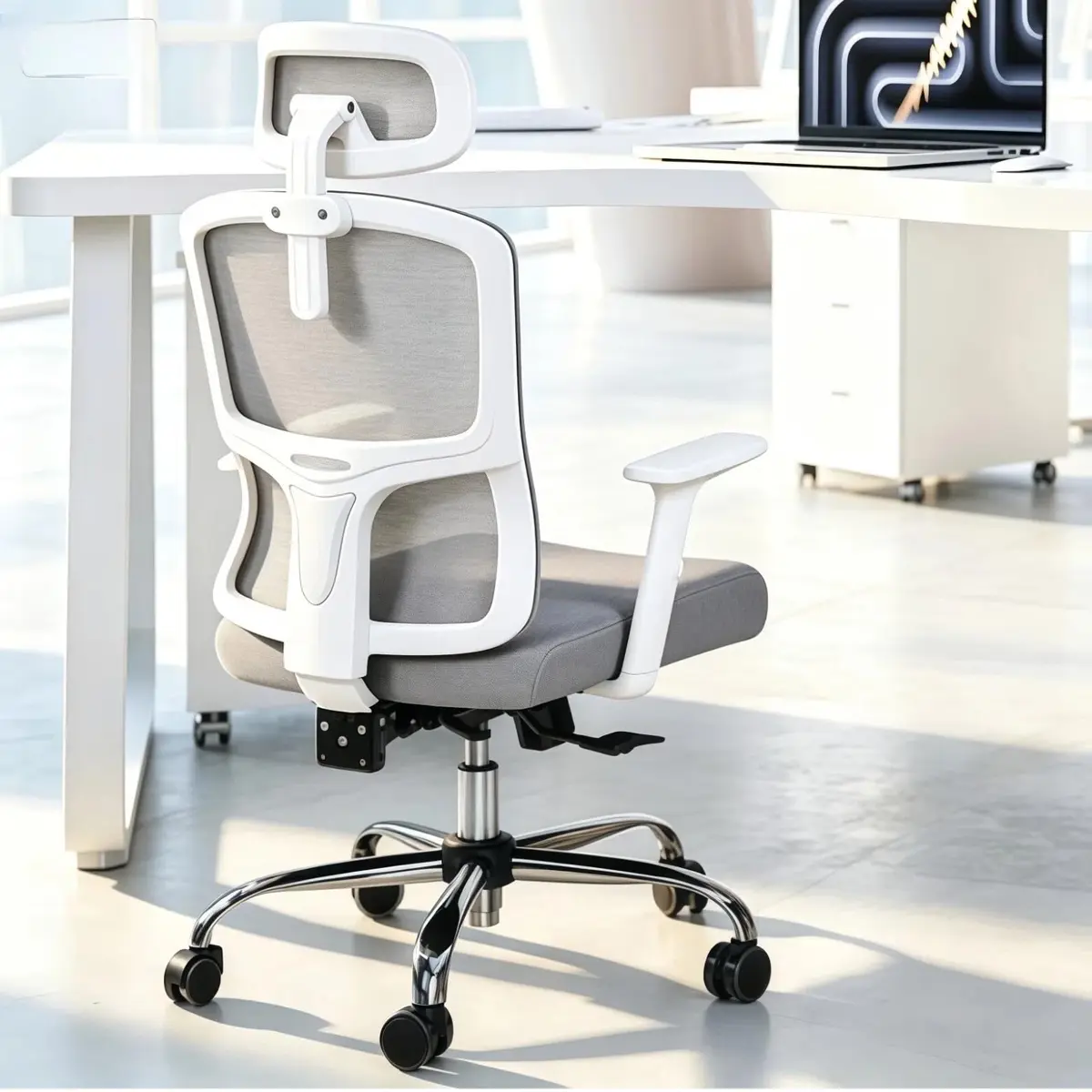 Cadeira de Escritório Ergonômica Cinza Mesh Reclinável, Ajustáveis | Altura Ajustável, Home Office, Design Giratório