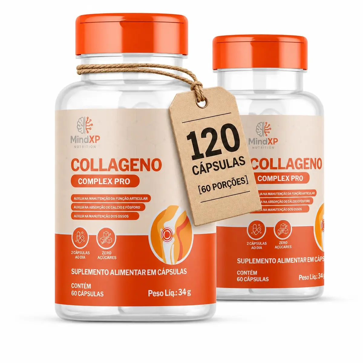 2X Colágeno Tipo 2 | MSM, Magnésio, Cúrcumina | 60 Cápsulas | MindXP | Fórmula 8 em 1 | 30 porções com curcumina, MSM, cálcio, magnésio, zinco e vitaminas D3 e K2; sem glúten.