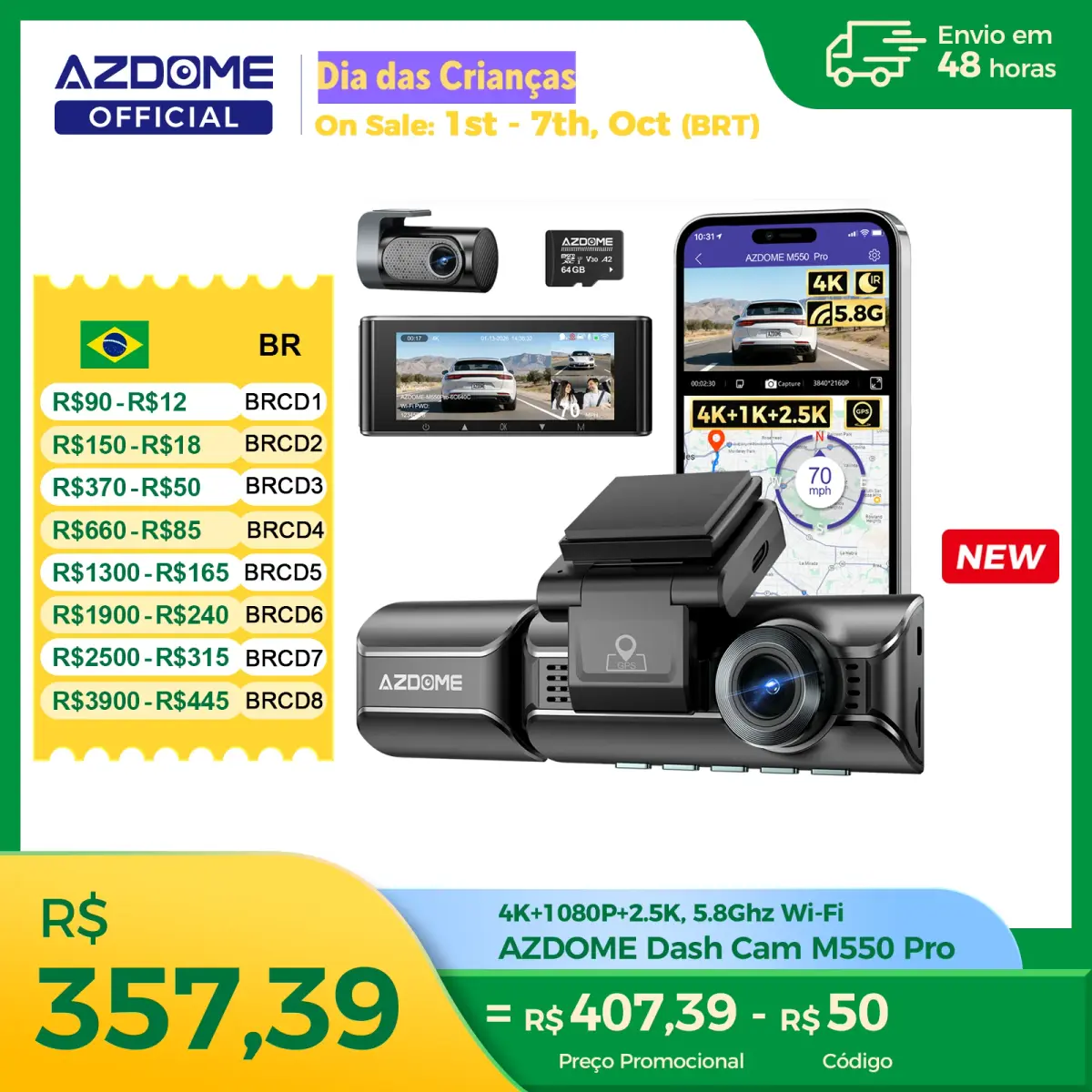 Atualizar azdome m550 pro traço cam 4k frente dashcam auto 5.8ghz wi-fi gps g-sensor carro dvr 6 ir visão noturna monitor de estacionamento - 1