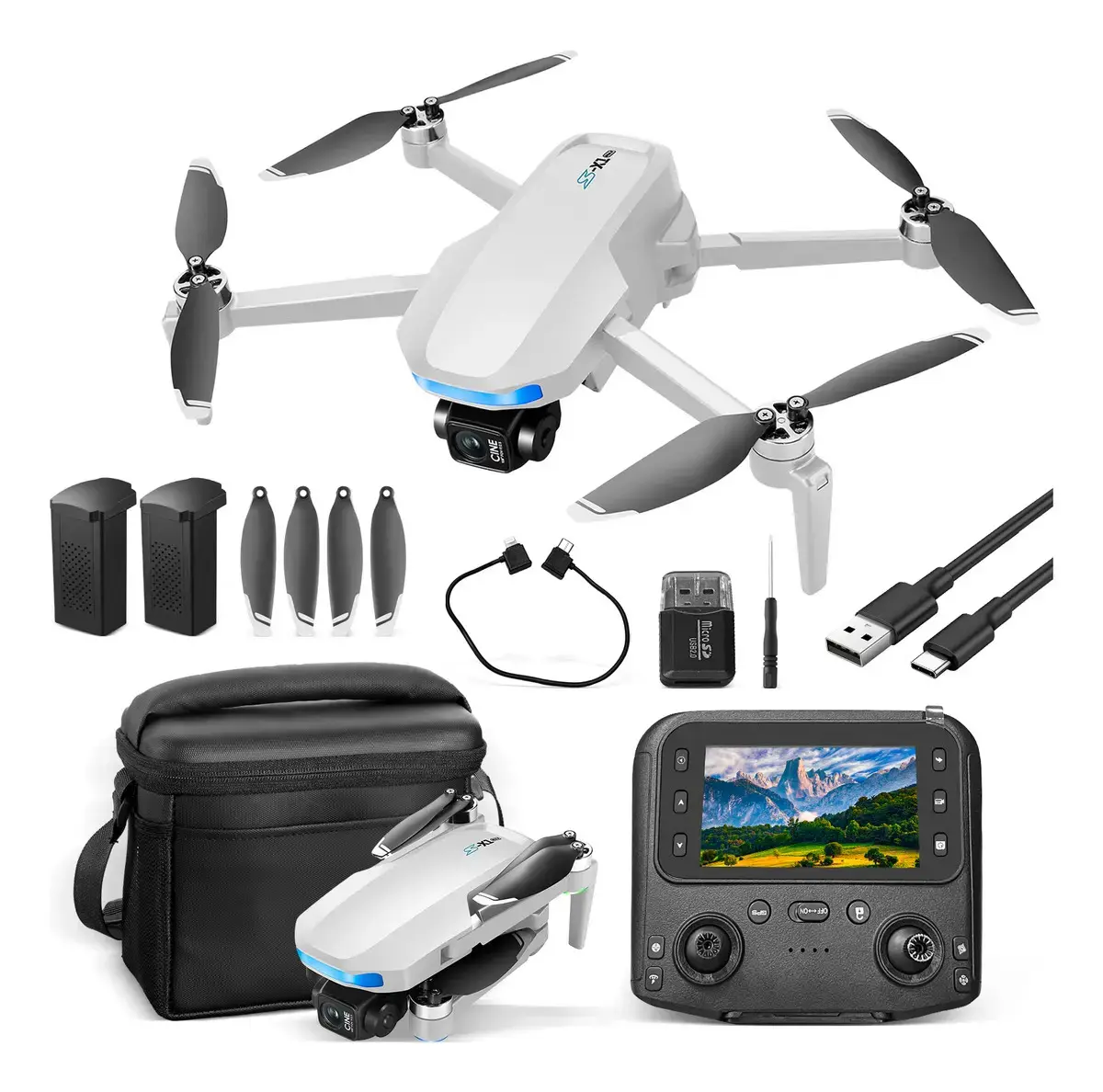 Drone S-x1 Com Tela Câmera Gps Gimbal De 3 Eixos E 2 Bateria