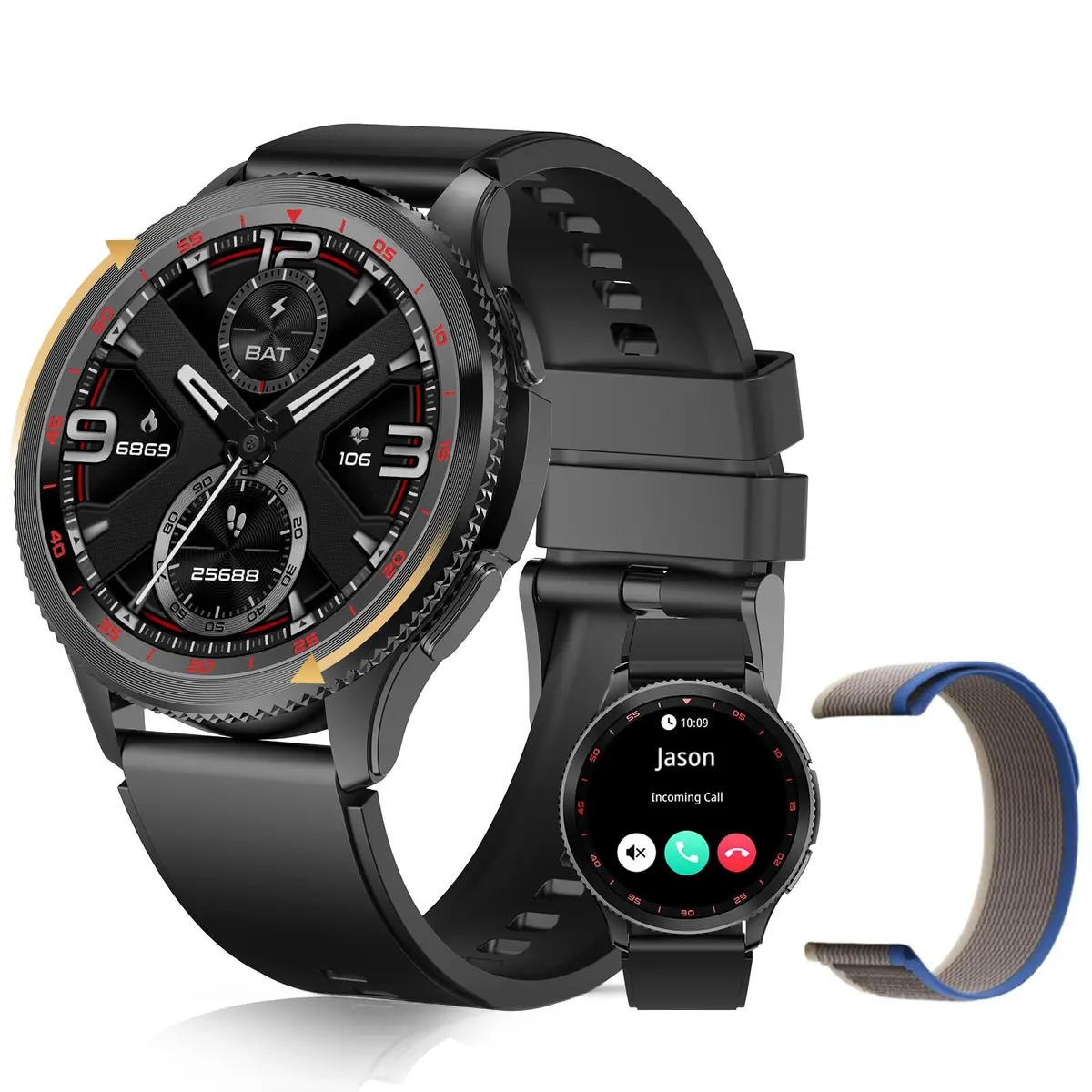 PEJE Revo Smartwatch AMOLED, Aro Giratório, Chamadas 2Pulseiras e 123 Modos | Resistência à Agua 3ATM, Música, Clima, Alarmes e Conexão iOS/Android ( Preto ) - 1