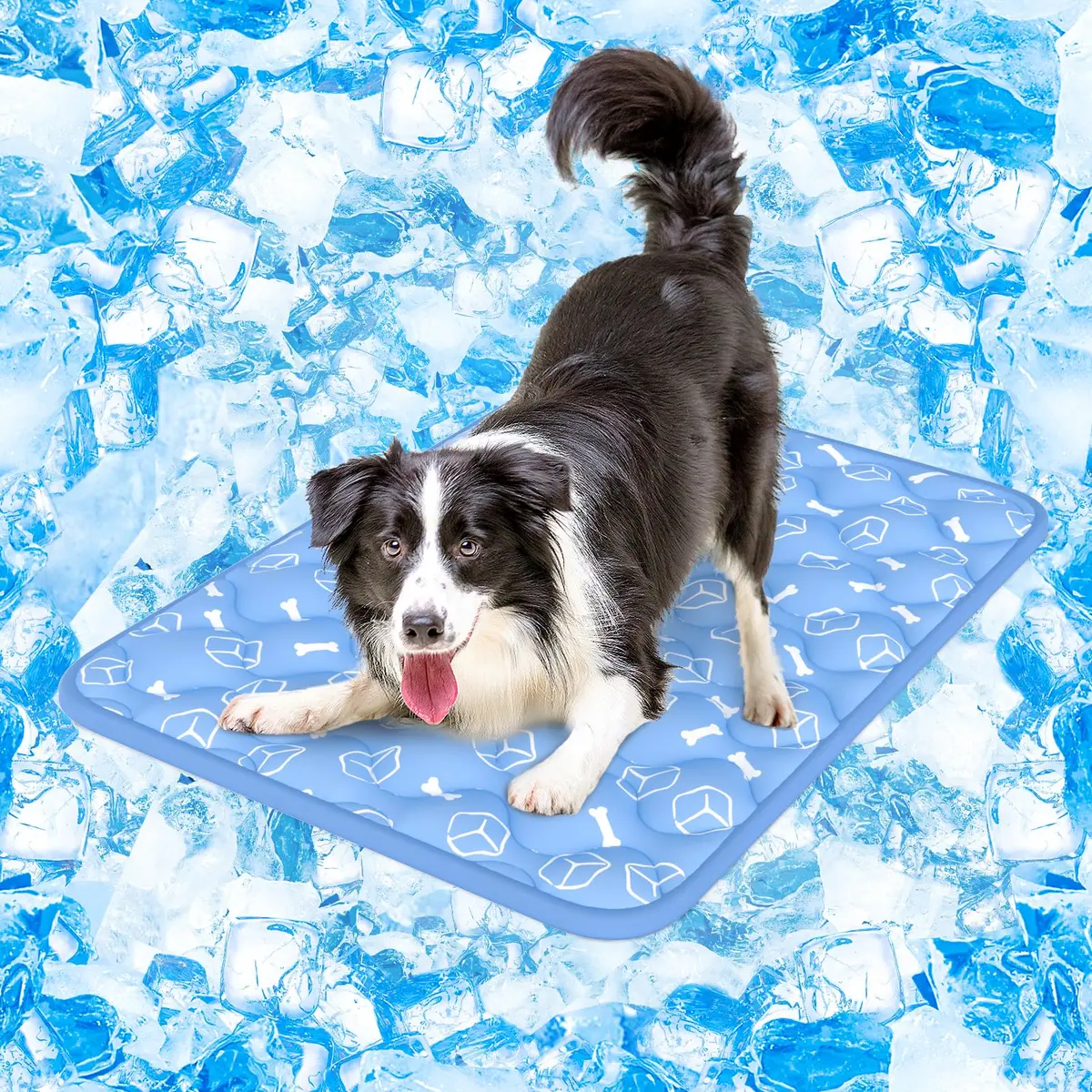 Rywell Tapete Gelado para Cachorros 90 x 70 cm, Arc-Chill Q-Max>0,5, Refrescância Duradoura, Muda de Cor com o Calor, Espessura Reforçada, Impermeável, Lavável à Máquina, Ideal para Cães Grandes, Azul