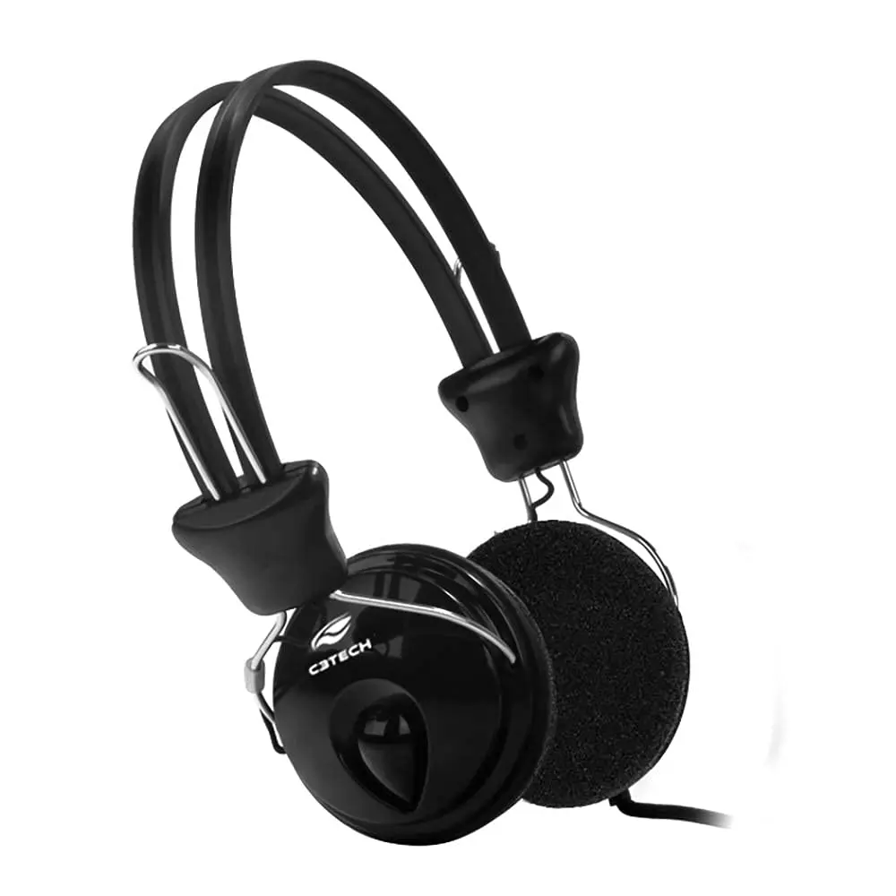 Headset Circumaural C3Tech PH-80BK Tricerix, Preto | Microfone omnidirecional integrado, Controle de volume no cabo, 2 conectores P2