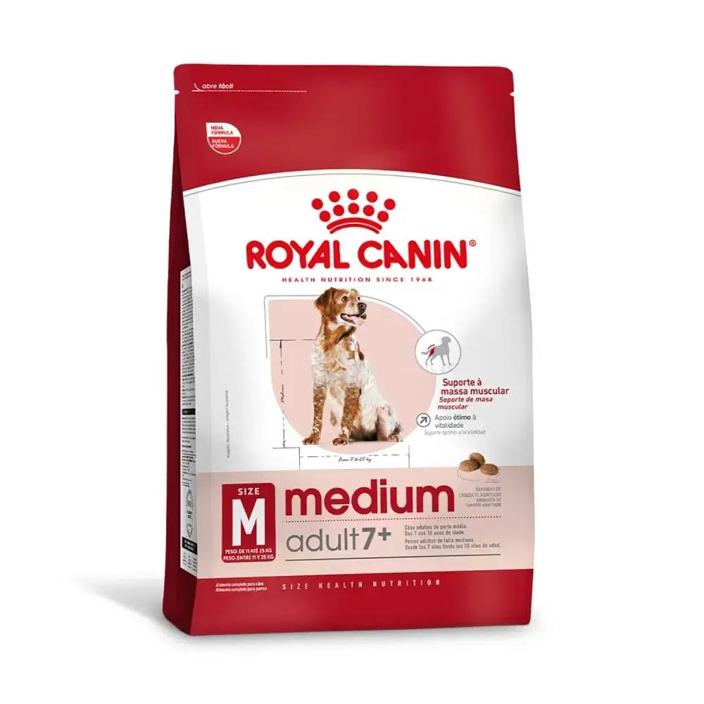 Ração Medium Adult 7+ Seca para Cães Royal Canin 12kg - 1