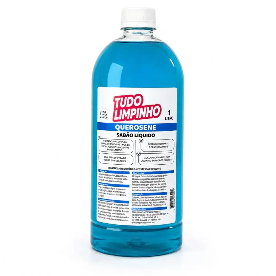 SABÃO DE QUEROSENE HIDROSSOLÚVEL 1LT TUDO LIMPINHO | Remove Gordura Pesada, Deixa Panelas Brilhantes, Limpa Fogão e Coifa, Desengordurante Concentrado, Uso Multiuso na Cozinha