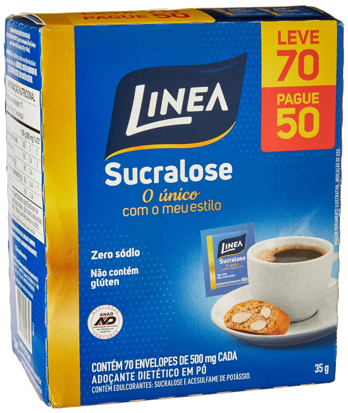 Linea Adoçante em Pó Sucralose com 70 envelopes de 800mg cada, 56g