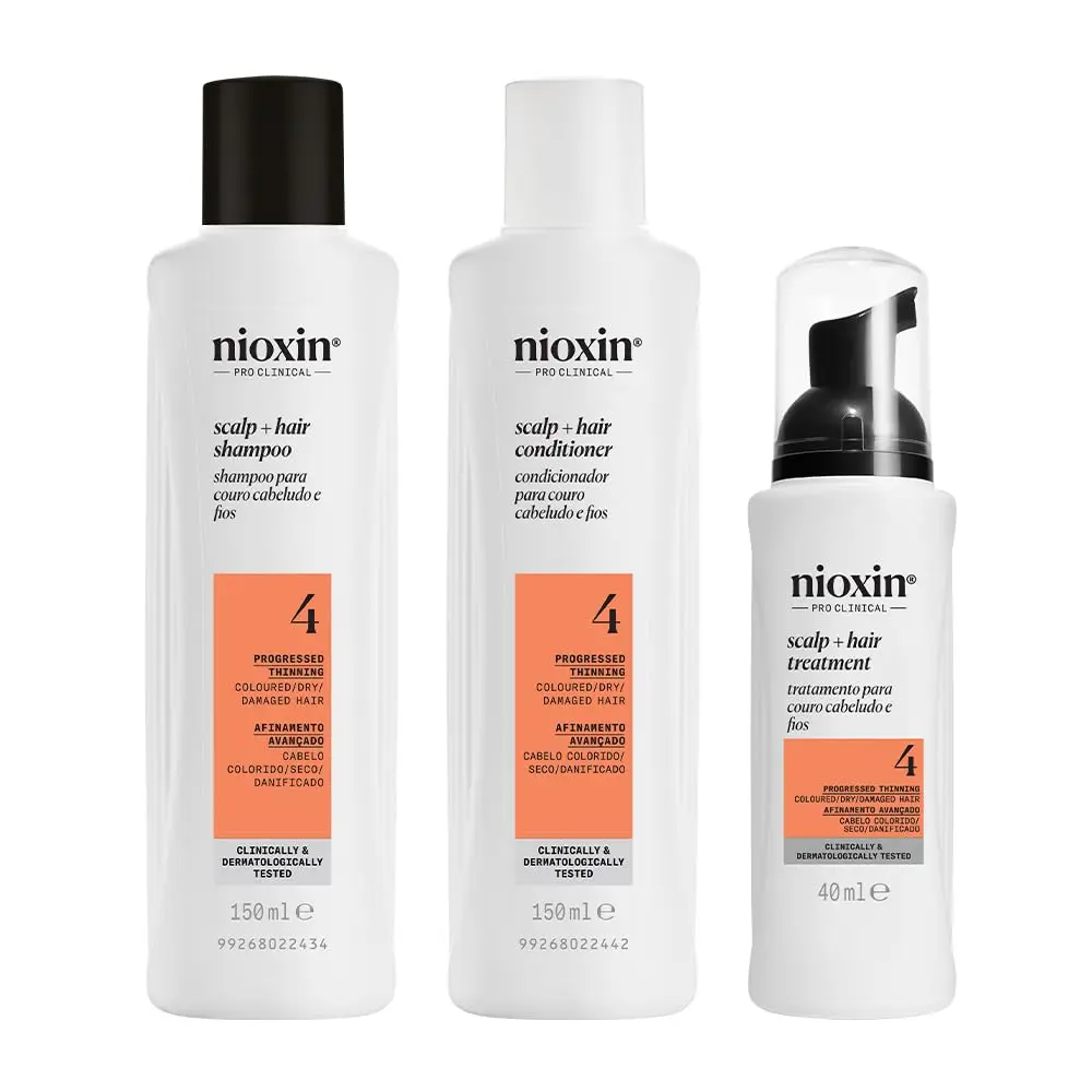 Kit de Espessamento Capilar Nioxin Sistema 4, 150ml, 150ml e 40ml | Para Cabelos Coloridos, Secos e Danificados, Afinamento Avançado - 1
