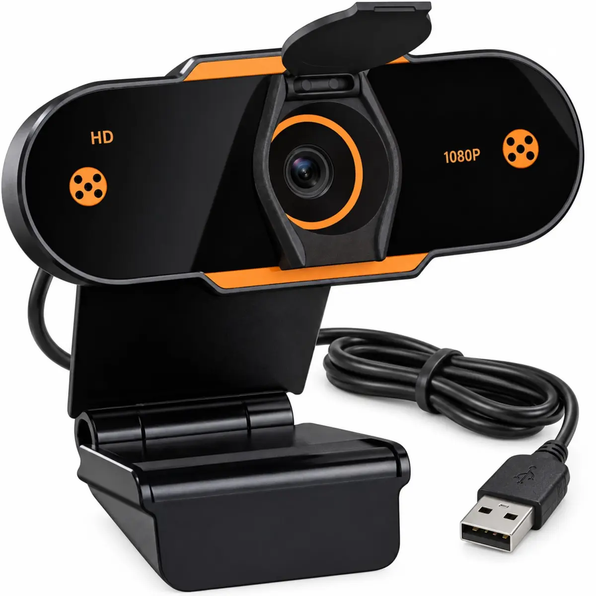 Webcam Full HD 1080p com Microfone Duplo e Capa de Privacidade USB para PC | Vídeo Full HD, microfone duplo com redução de ruído, lente 100°, correção de luz, tampa de privacidade e USB Plug & Play. - 1