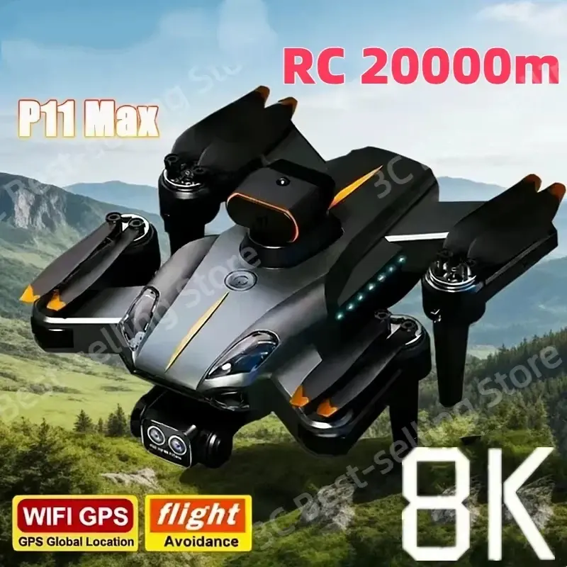 Drone P11 Max GPS 8K HD 5G Profissional para Fotografia Aérea com Câmera Dupla, Evita Obstáculos, Quadricóptero Brushless 20000M 2026
