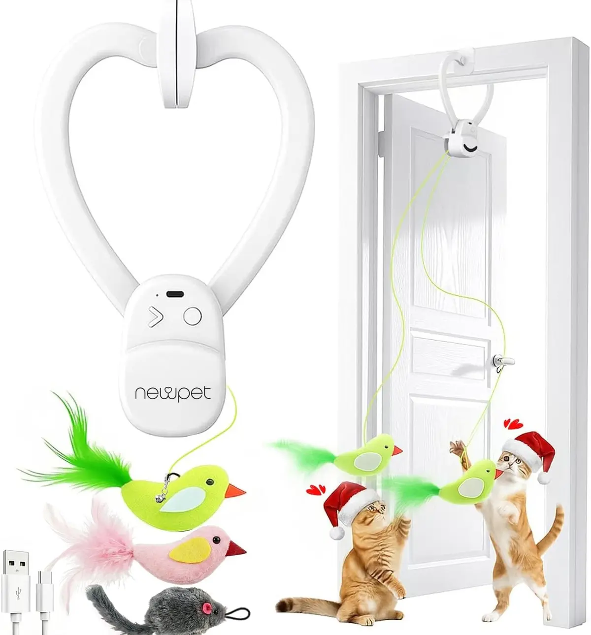 NEWPET Brinquedo Interativo Automático Para Gatos, Varinha Com Pena Giratória Em 360°, Type-C | Brinquedo Para Gatos Para Batente De Porta