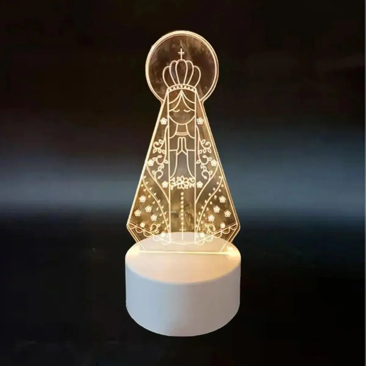 Luminária Abajur LED Acrílico Branco Bivolt Decoração (Nossa Senhora Aparecida)