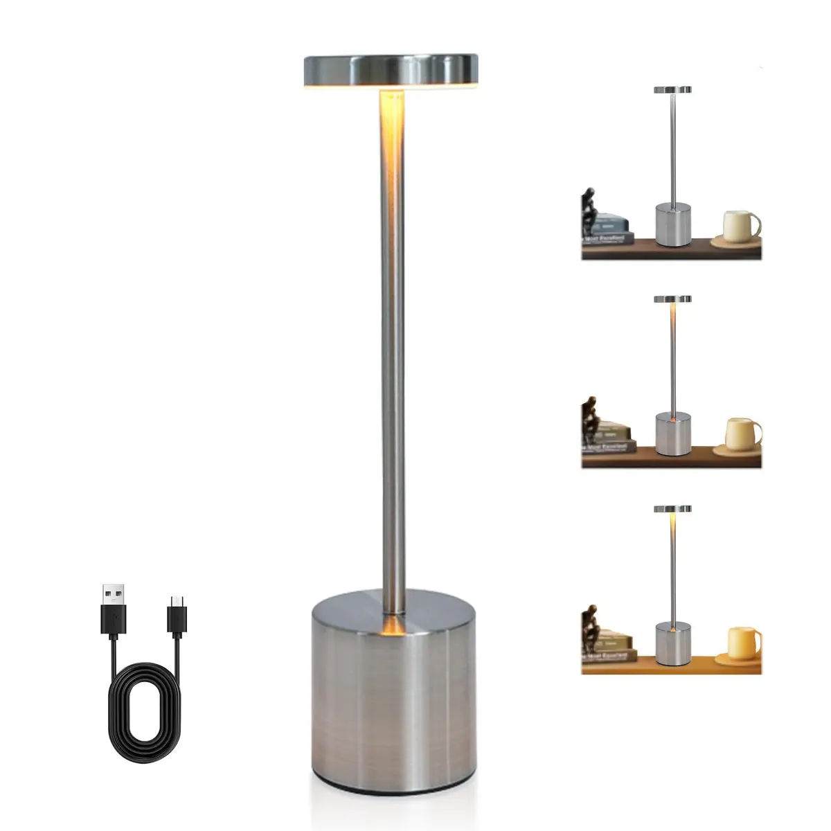 Luminária de Mesa LED Recarregável | Dimerizável, Com Toque, Sem Fio