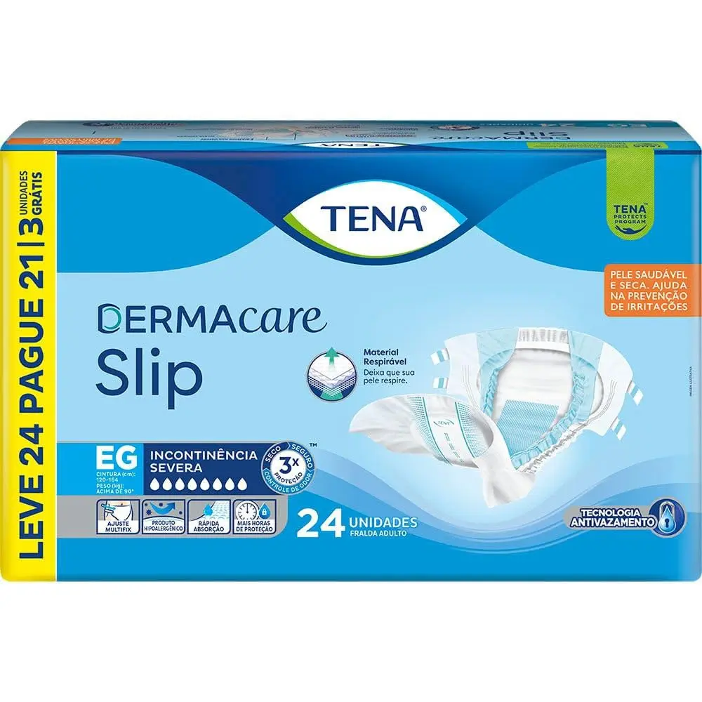 Tena Slip Dermacare Fralda Adulto EG Leve 24 Pague 21 Unidades