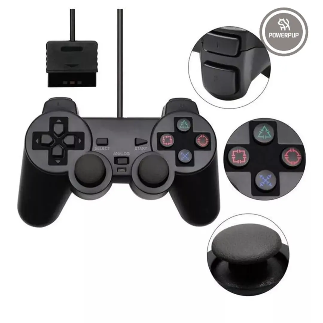 Controle Joystick com Fio para PlayStation 2 Preto | Design Ergonômico, Cabo de 1,5 metros, Analógicos Duplos, Plug and Play, Plástico ABS Resistente