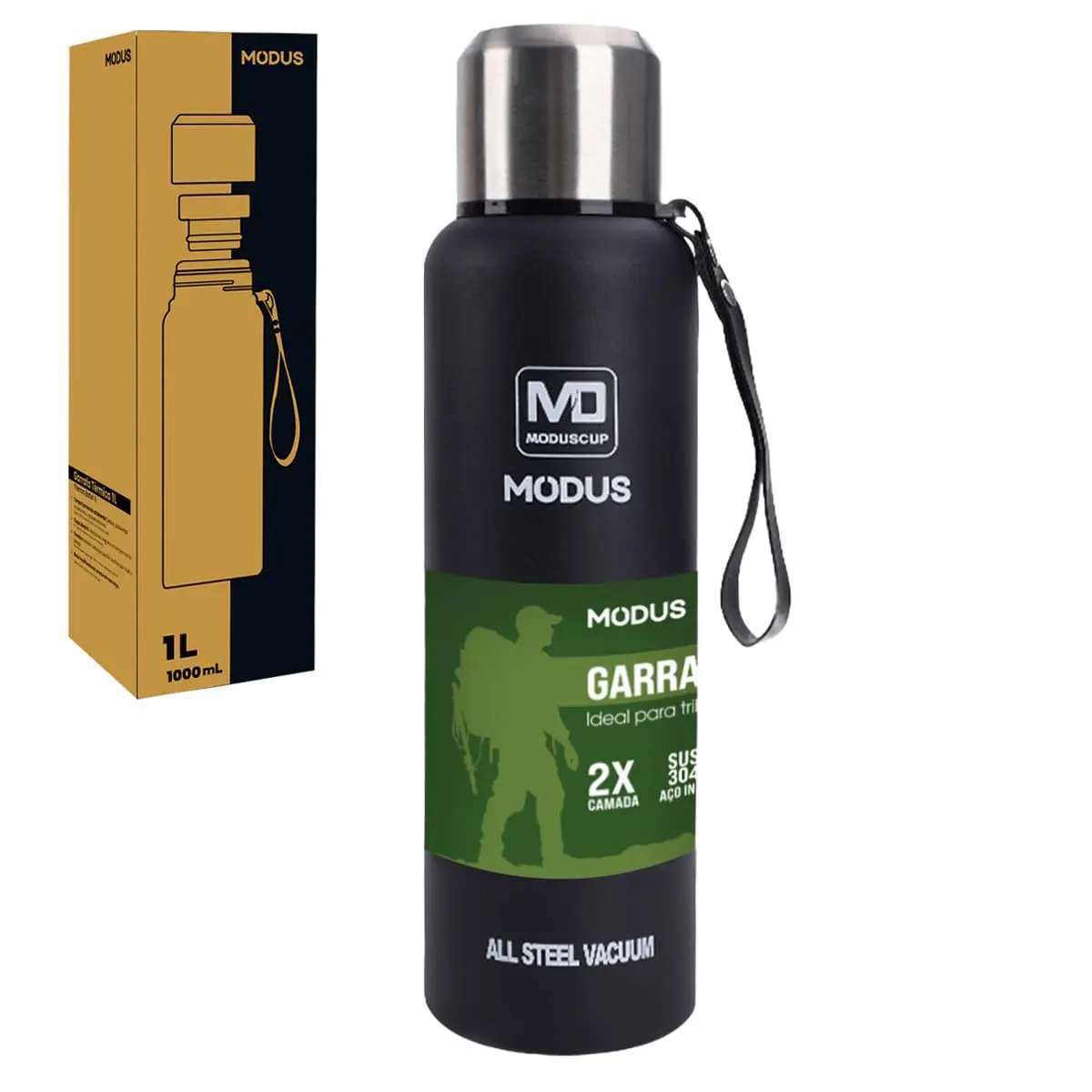 Garrafa Térmica Inox Parede Dupla Portátil Com Bolsa 1000ml/1500ml (1500ML Azul Marinho)