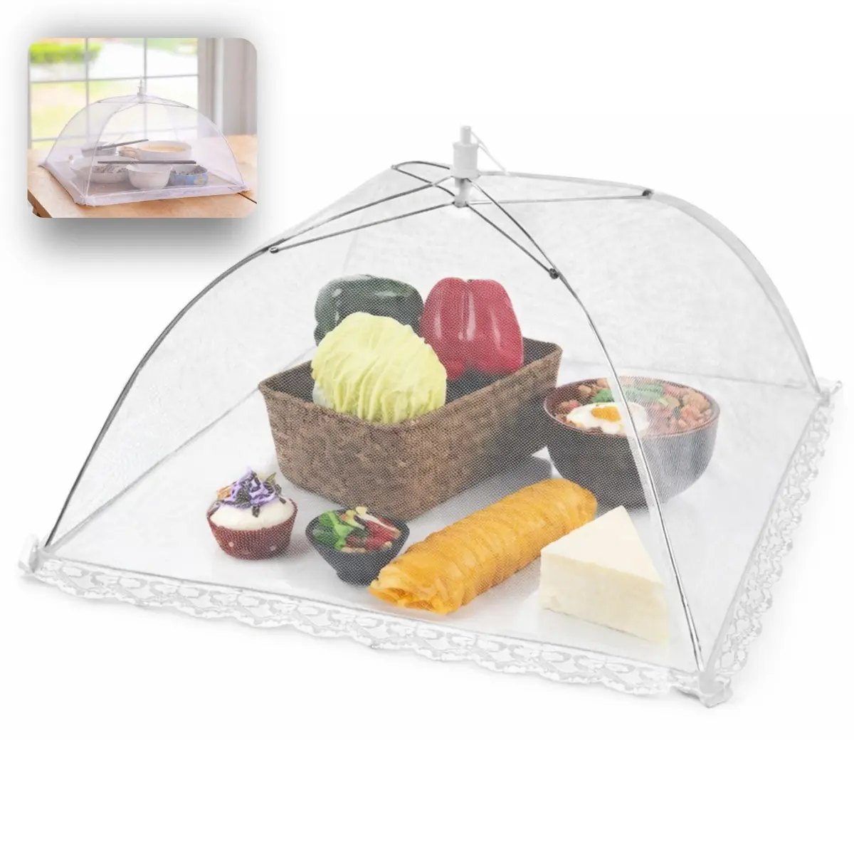 Kit 2 Telas Mosquiteira Retrátil Protetora de Alimentos 40 cm – Protege Frutas, Bolos, Petiscos e Comidas de Insetos – Compacta, Leve e Fácil de Usar