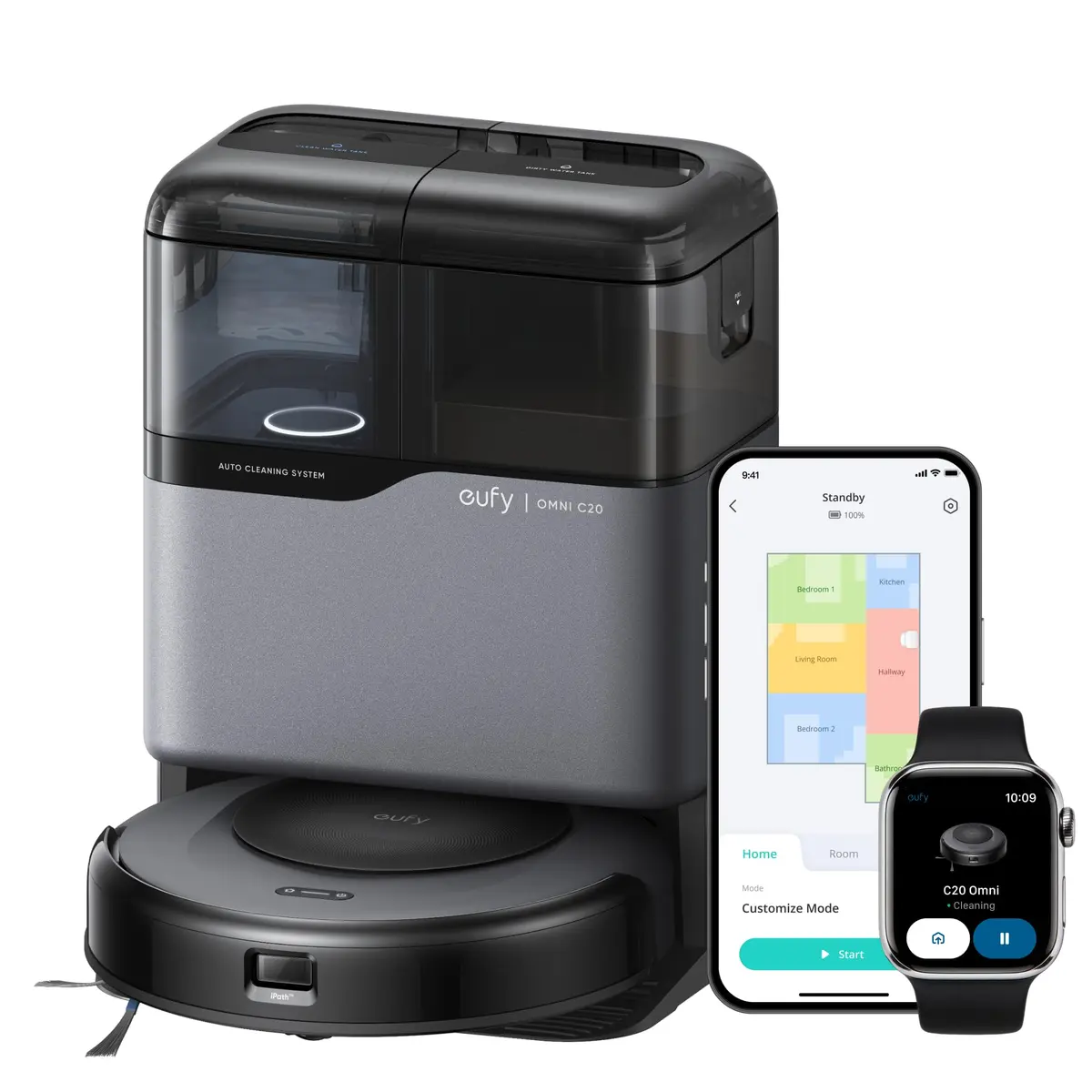 eufy C20 Omni Robô Aspirador e Passa Pano,Autolimpante,Navegação Laser,Esvaziamento,Corpo Ultrafino 8,5cm,Limpeza e Secagem Automática,Estação Completa, Mapeamento Laser Multinível, WiFi App Voz,220V