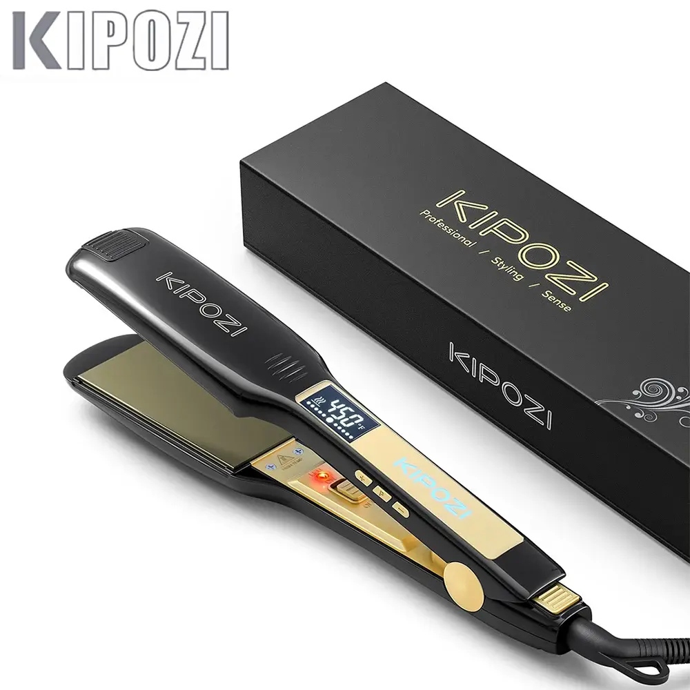 Kipozi alisador de cabelo profissional ferro plano de titânio com display lcd digital de dupla tensão de aquecimento instantâneo curling ferro