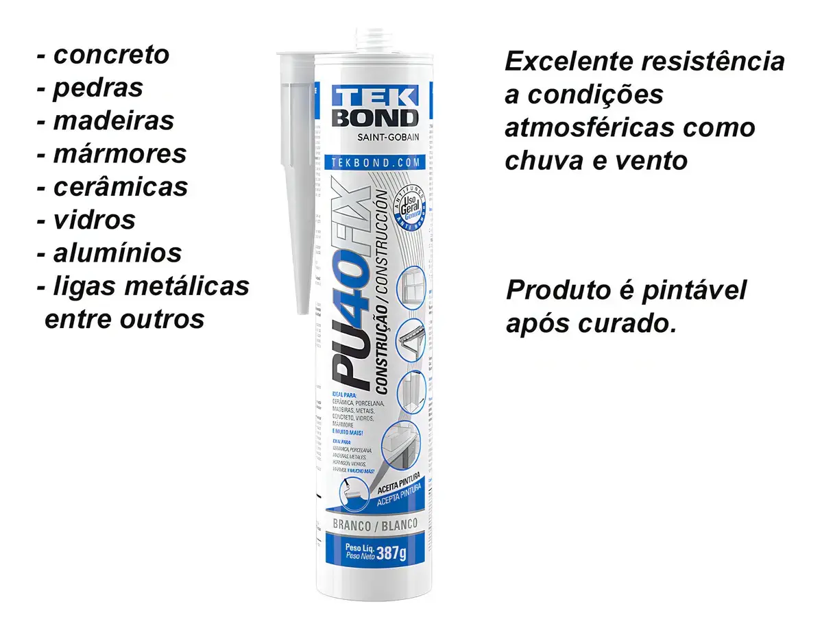 Kit 24 Adesivo Silicone Pu40fix Selante Branco 387g Tek Bond thumbnail 3