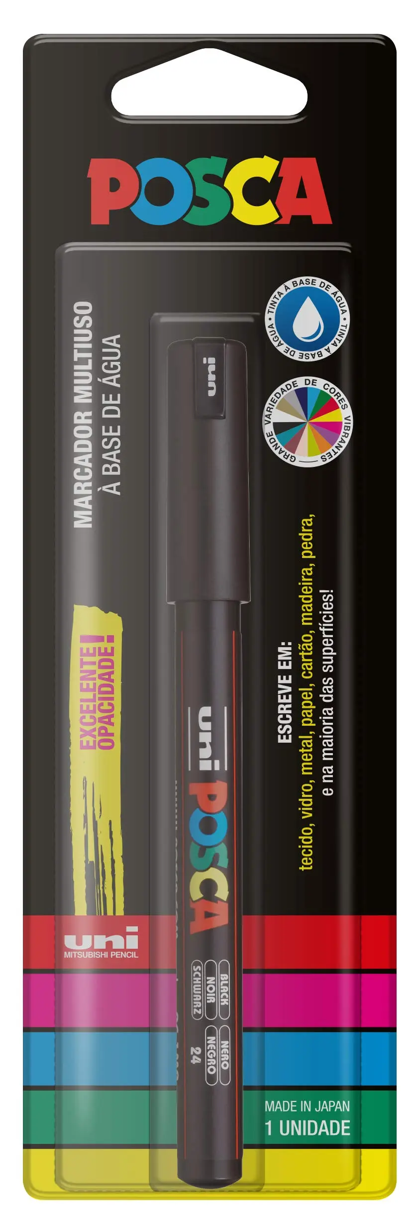 POSCA, UNI, Caneta Marcador PC-1MR Extra Fine, 0,7 mm, Preto, Blister com 1 unidade