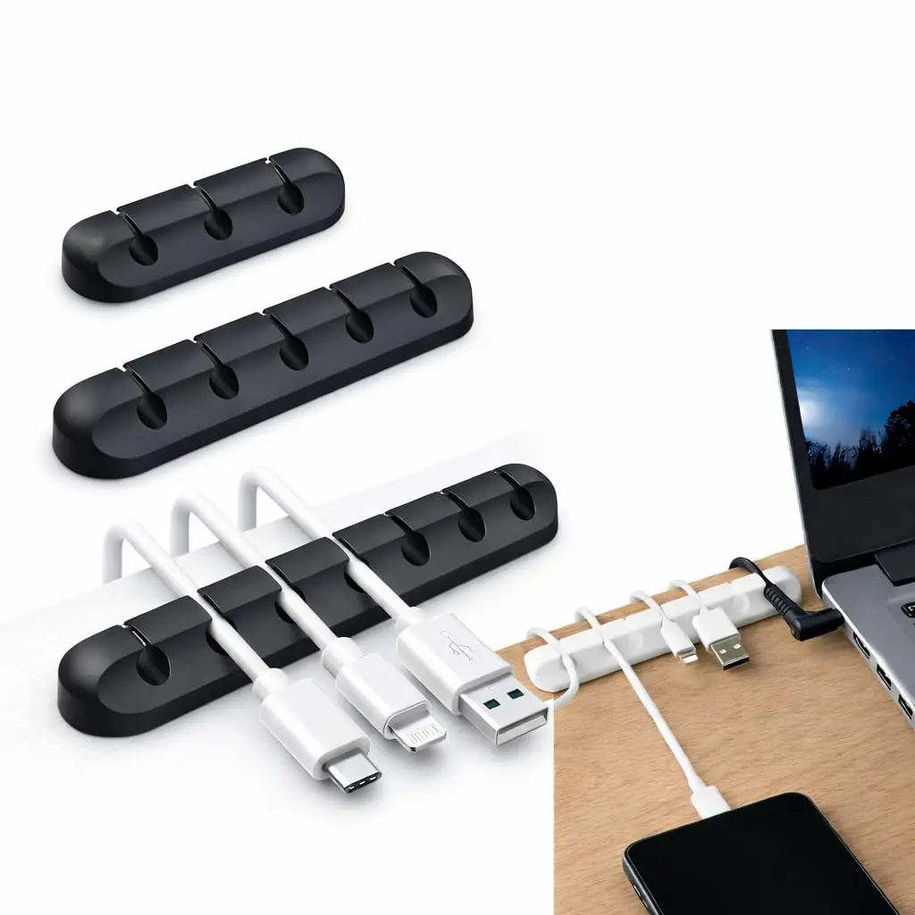 Organizador de cabos Mesa 7 5 3 Silicone home office parede organização premium (Preto 7 Entradas)