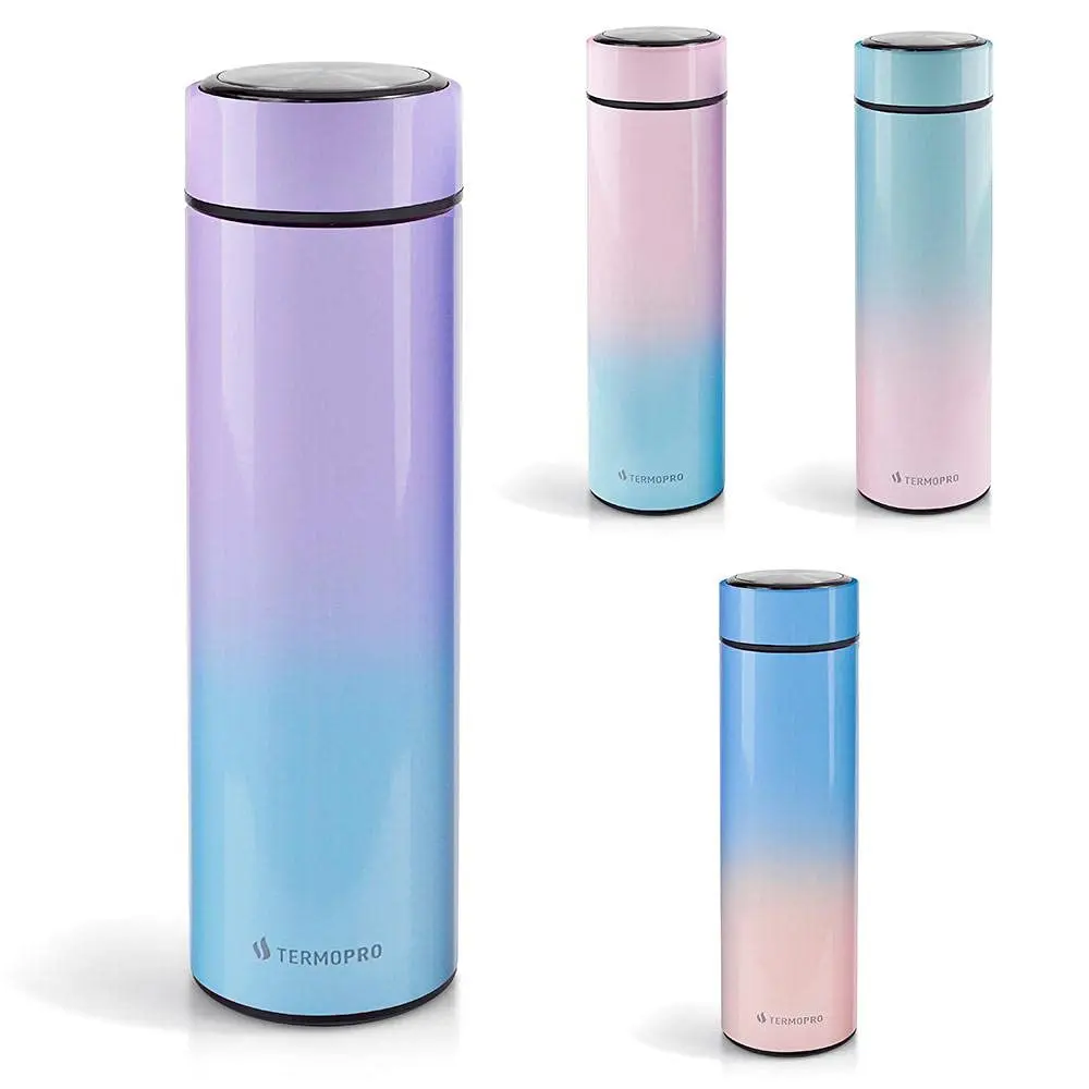 TERMOPRO Squeeze Termico 500ml Tie Dye Inox com Filtro Inox para Agua Suco Cha Cafe Tampa Rosca Estilo Moderno Sem Vazamento Portatil Elegante para Viagem Escritório ou Academia