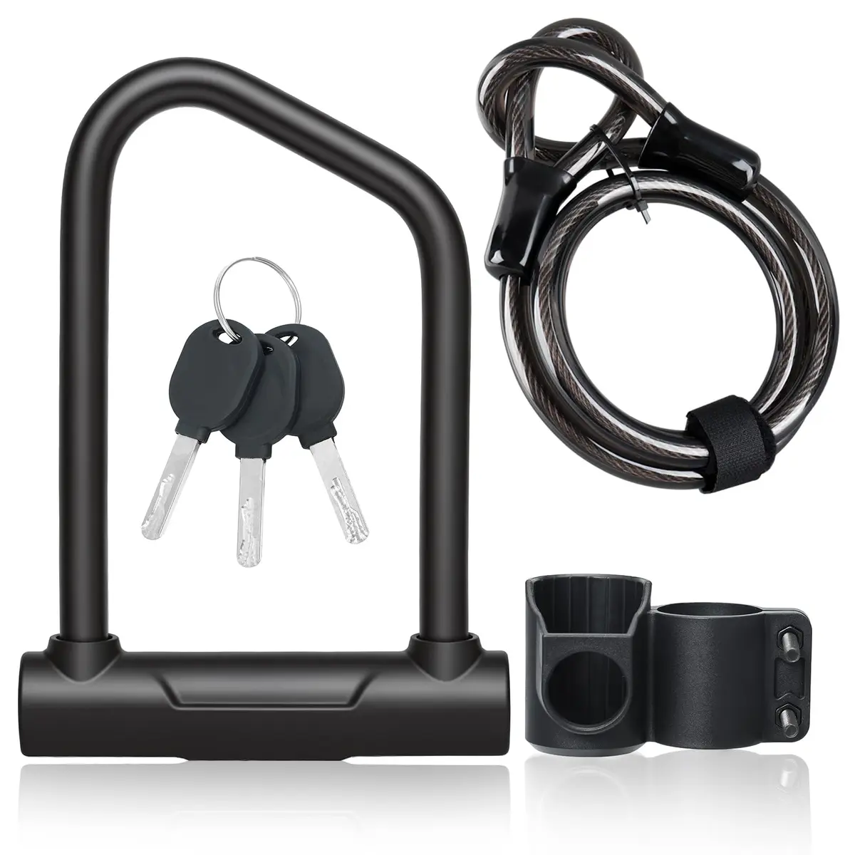 Cadeado para Bicicleta Tamanho Grande, Cadeado em U Antifurto Reforçado com Cabo de Aço de 120 cm – Arco de 17 mm com Chaves e Suporte para Bikes de Estrada, Mountain Bike, Elétricas e Dobráveis