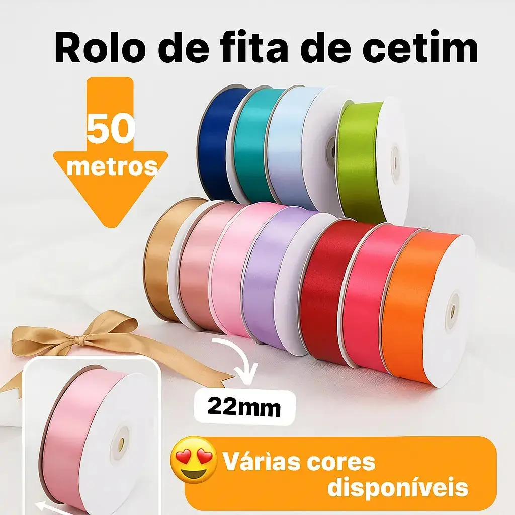 Fita De Cetim 22mm No05 Rolo 50 Metros As Cores Cor Branco thumbnail 2