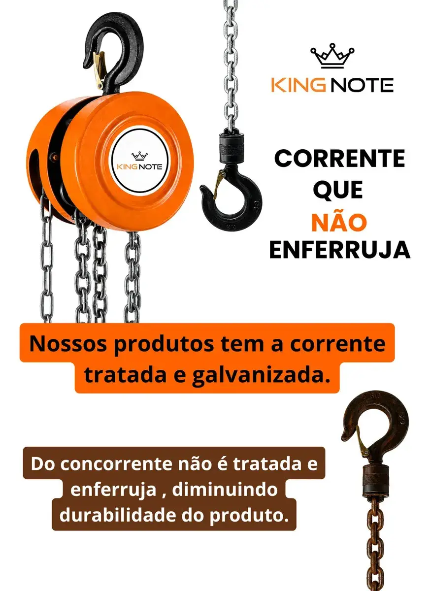 Talha De Corrente Manual Catraca 2000kg 3m Altura De Elevação Corrente Aço 2t Galvanizado King Note thumbnail 2