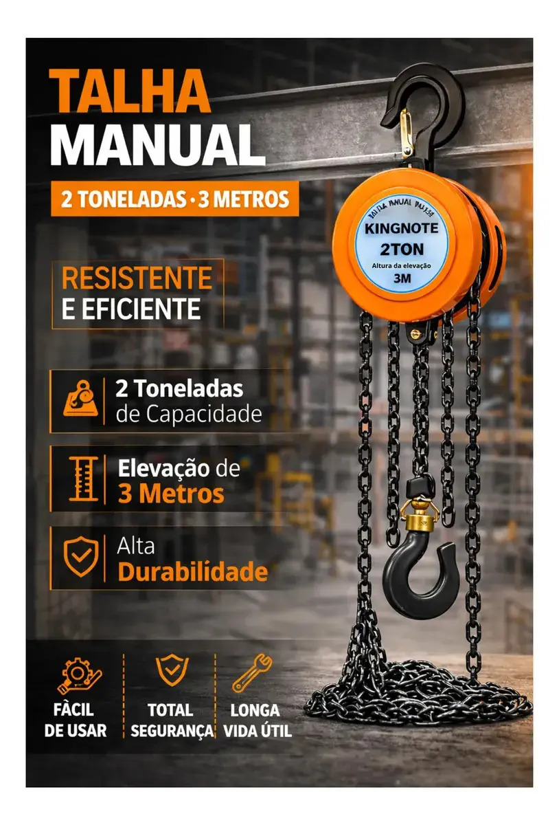 Talha De Corrente Manual Catraca 2000kg 3m Altura De Elevação Corrente Aço 2t Galvanizado King Note thumbnail 4