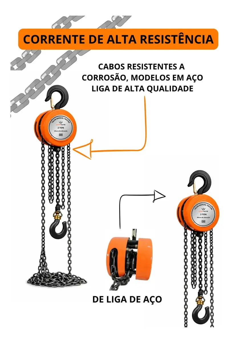 Talha De Corrente Manual Catraca 2000kg 3m Altura De Elevação Corrente Aço 2t Galvanizado King Note thumbnail 5
