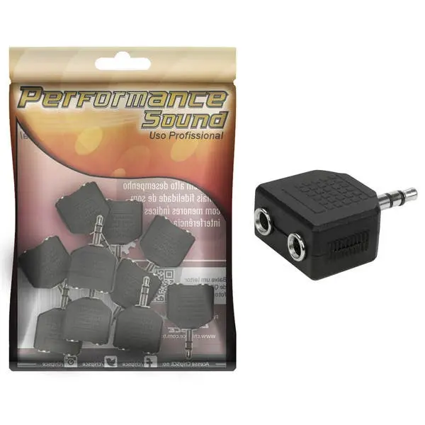 10x Plug Adaptador P2 Stereo Macho 2x J2/p2 Fêmea Stereo - 1