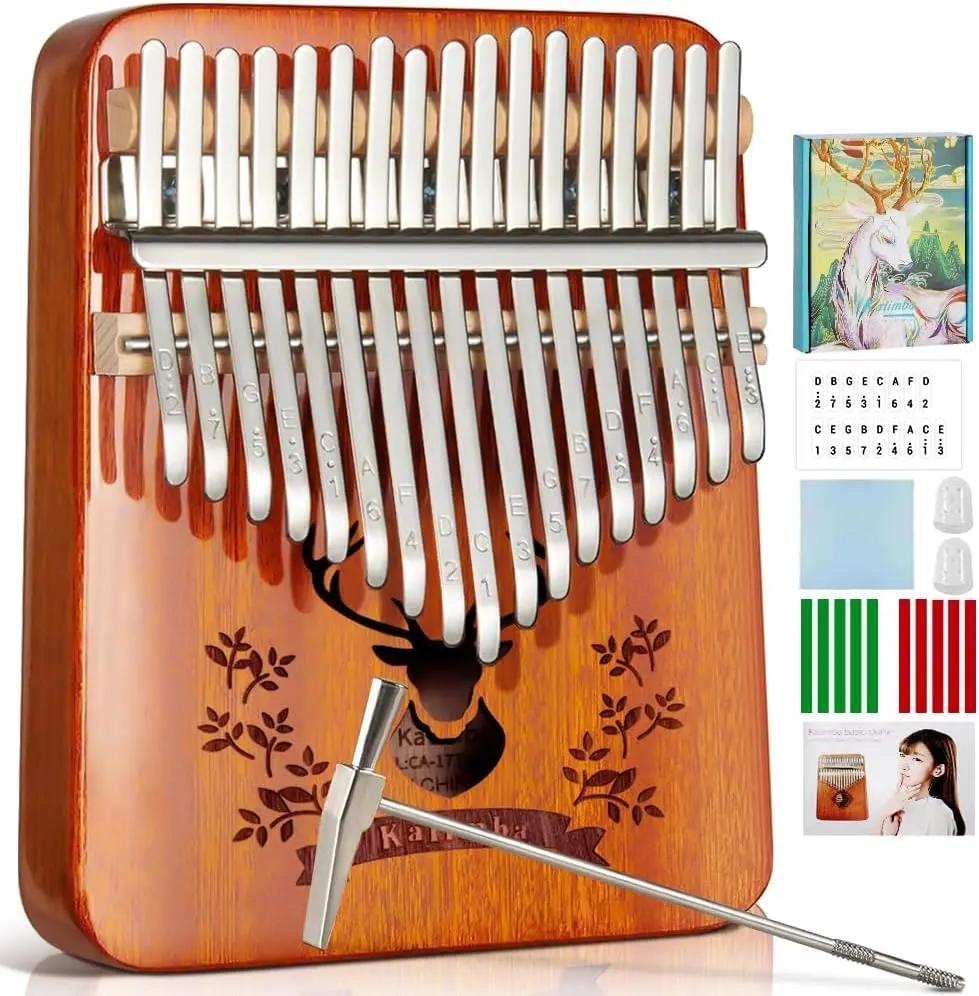Kalimba 17 Chaves Piano, Kalimba, Instrumento Musical 17 Teclas com Martelo de Afinação, Dedal e Pano de Polimento Veado da Floresta - 1