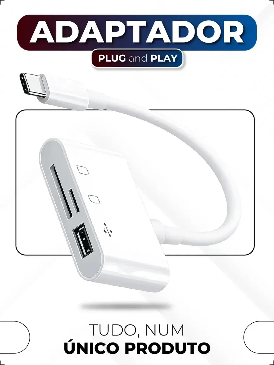Adaptador Leitor de Cartão Davely Tipo C 3 em 1 para SD, MicroSD e USB thumbnail 2