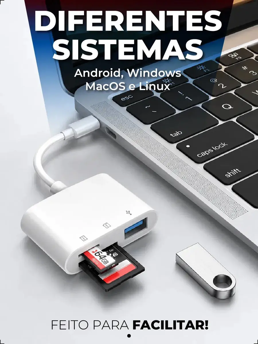 Adaptador Leitor de Cartão Davely Tipo C 3 em 1 para SD, MicroSD e USB thumbnail 3