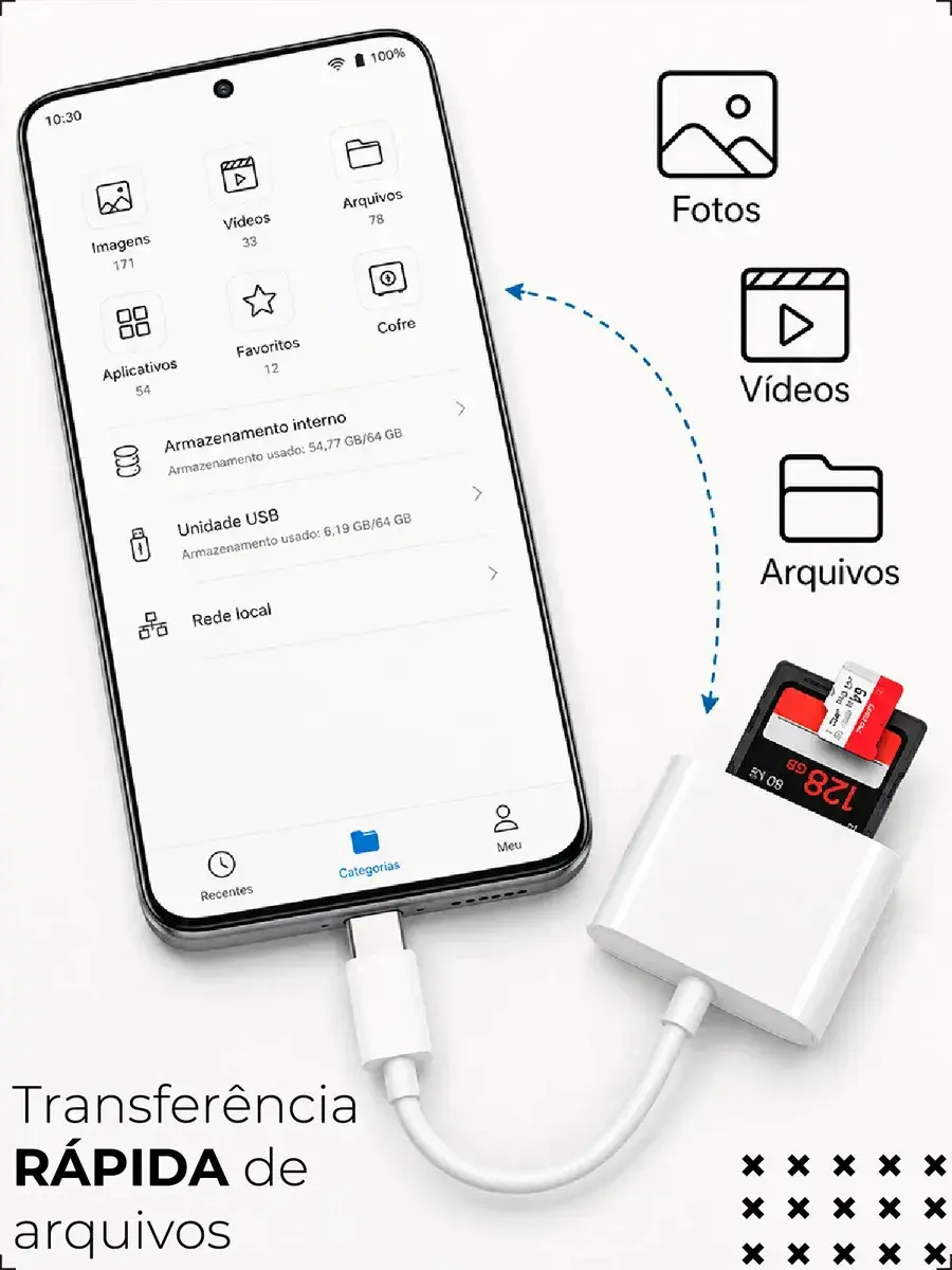 Adaptador Leitor de Cartão Davely Tipo C 3 em 1 para SD, MicroSD e USB thumbnail 6