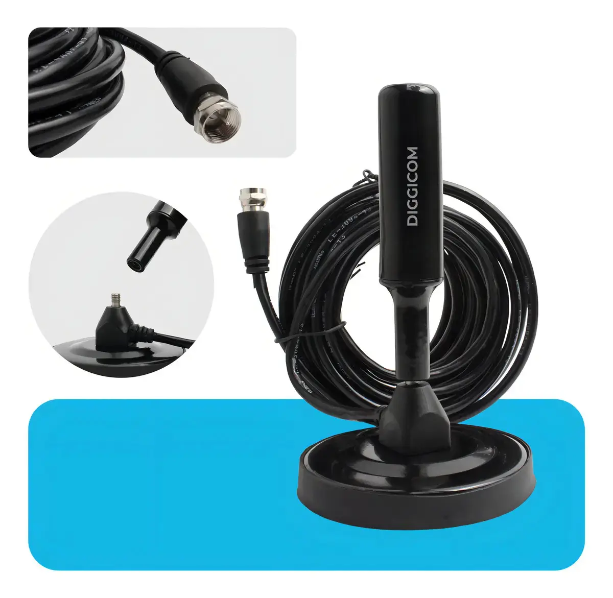 Antena Digital Sinal 4k Hd Smart Tv Interna Externa Para Tv Samsung LG Led Lcd 3d Hdtv Uhf Amplificador Cabo Longo De 5 Metros Com Base Magnética Diggicom - 1