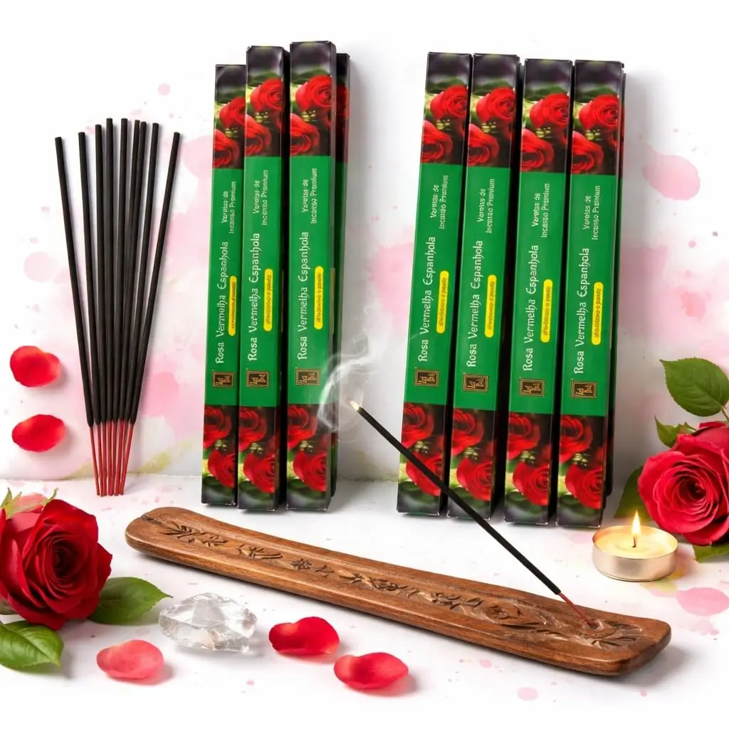 Kit 3 Caixas Incenso Rosa Vermelha Espanhola Premium (7 varetas por caixa) - 1